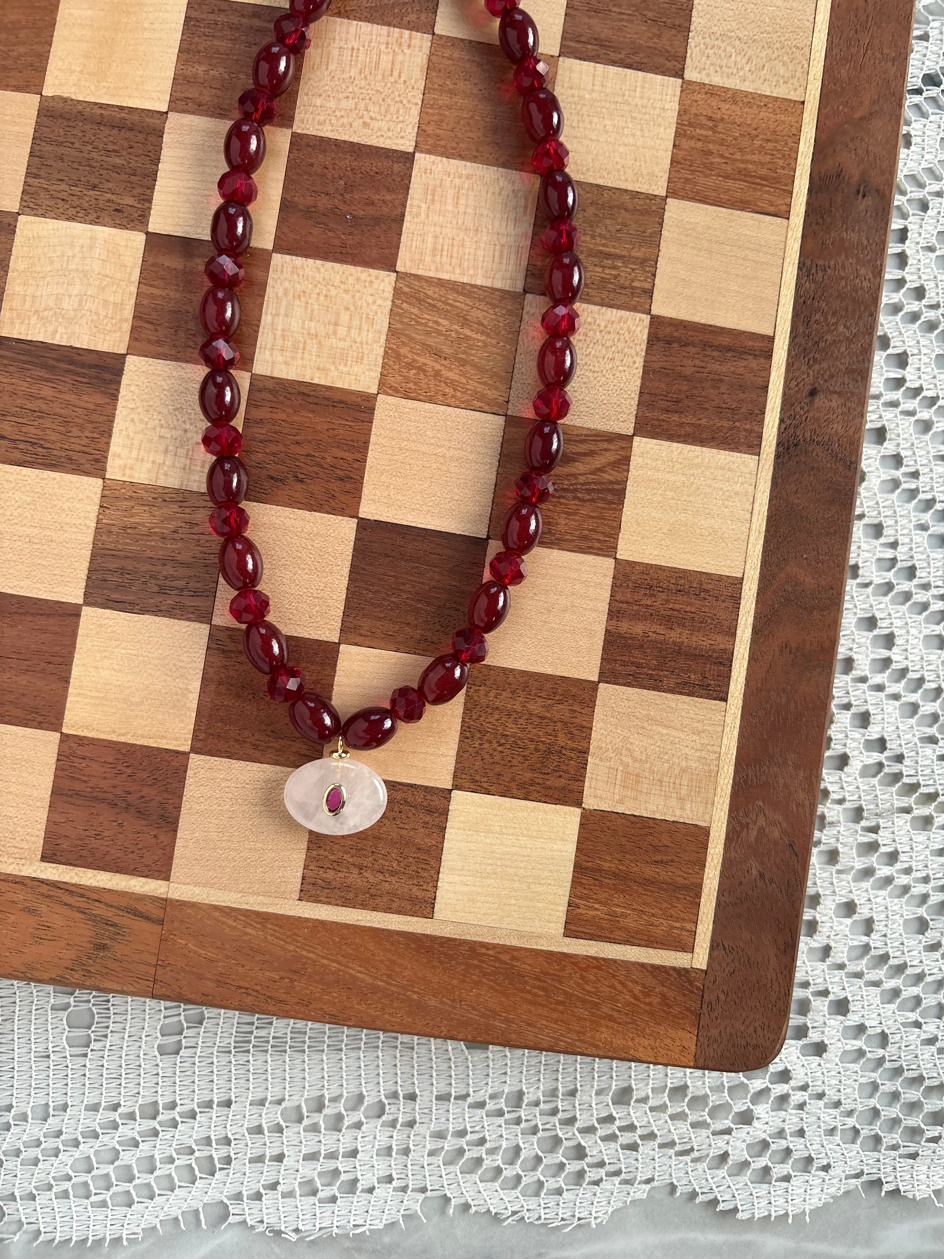 Rose quartz tumble necklace