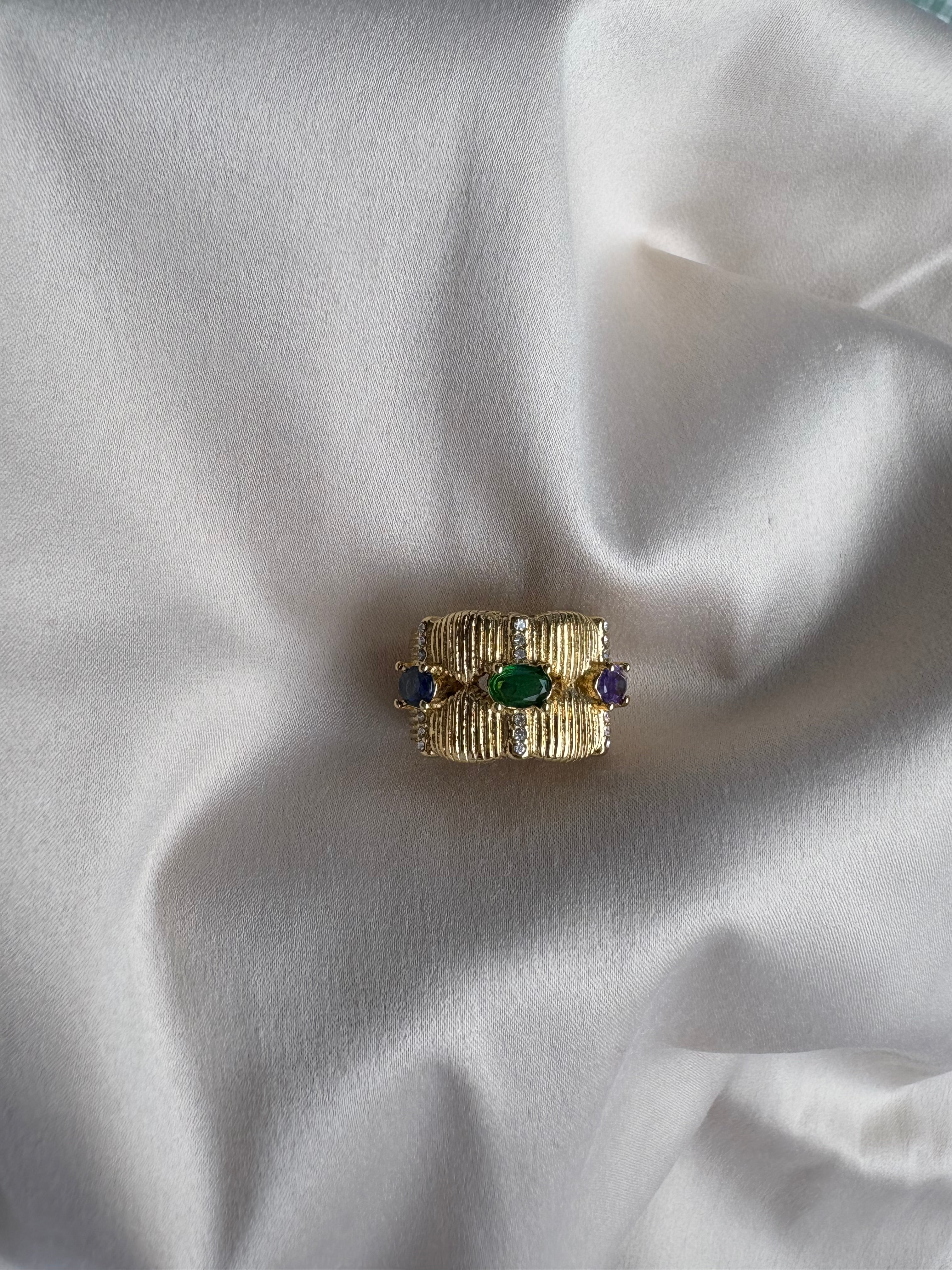 Gemstone studded textured ring