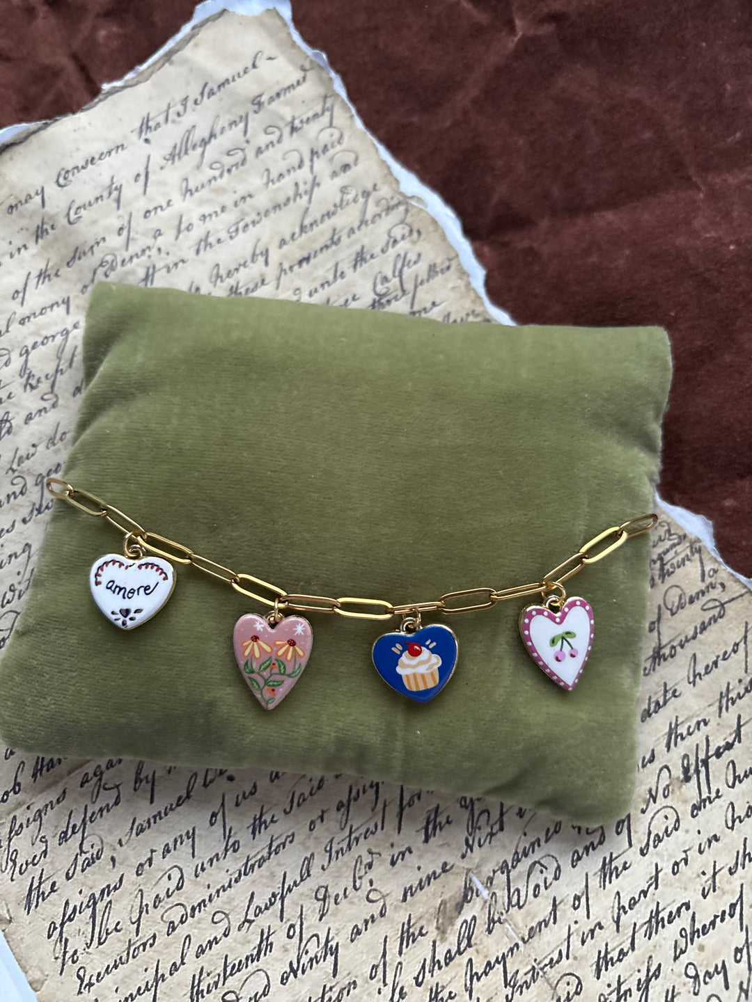 Ceramic heart charm bracelet