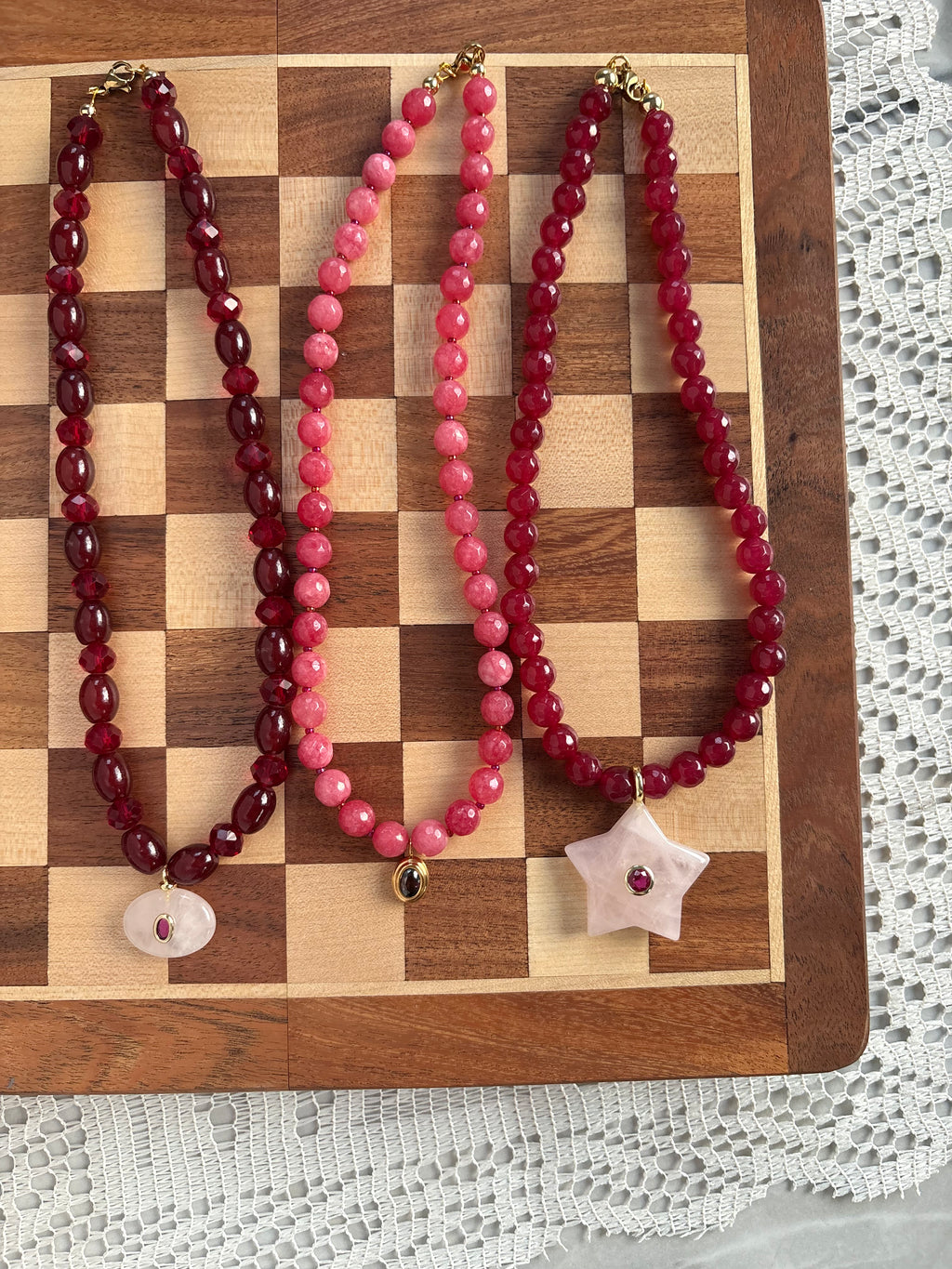 Rose Quartz star beaded necklace