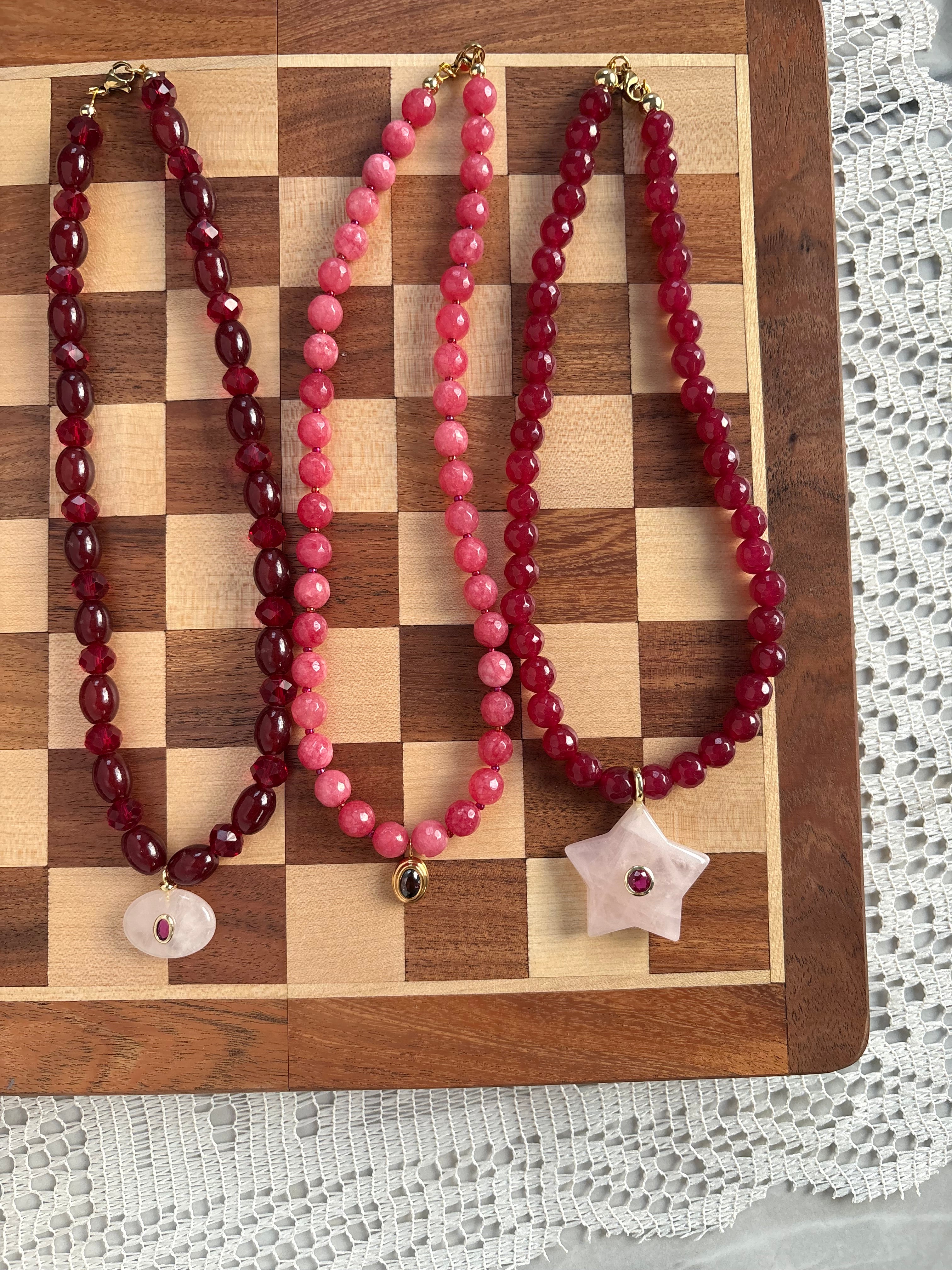 Rose Quartz star beaded necklace