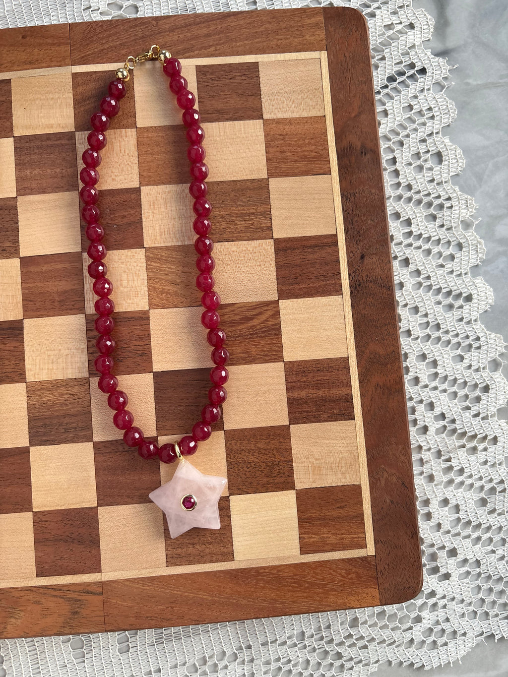 Rose Quartz star beaded necklace