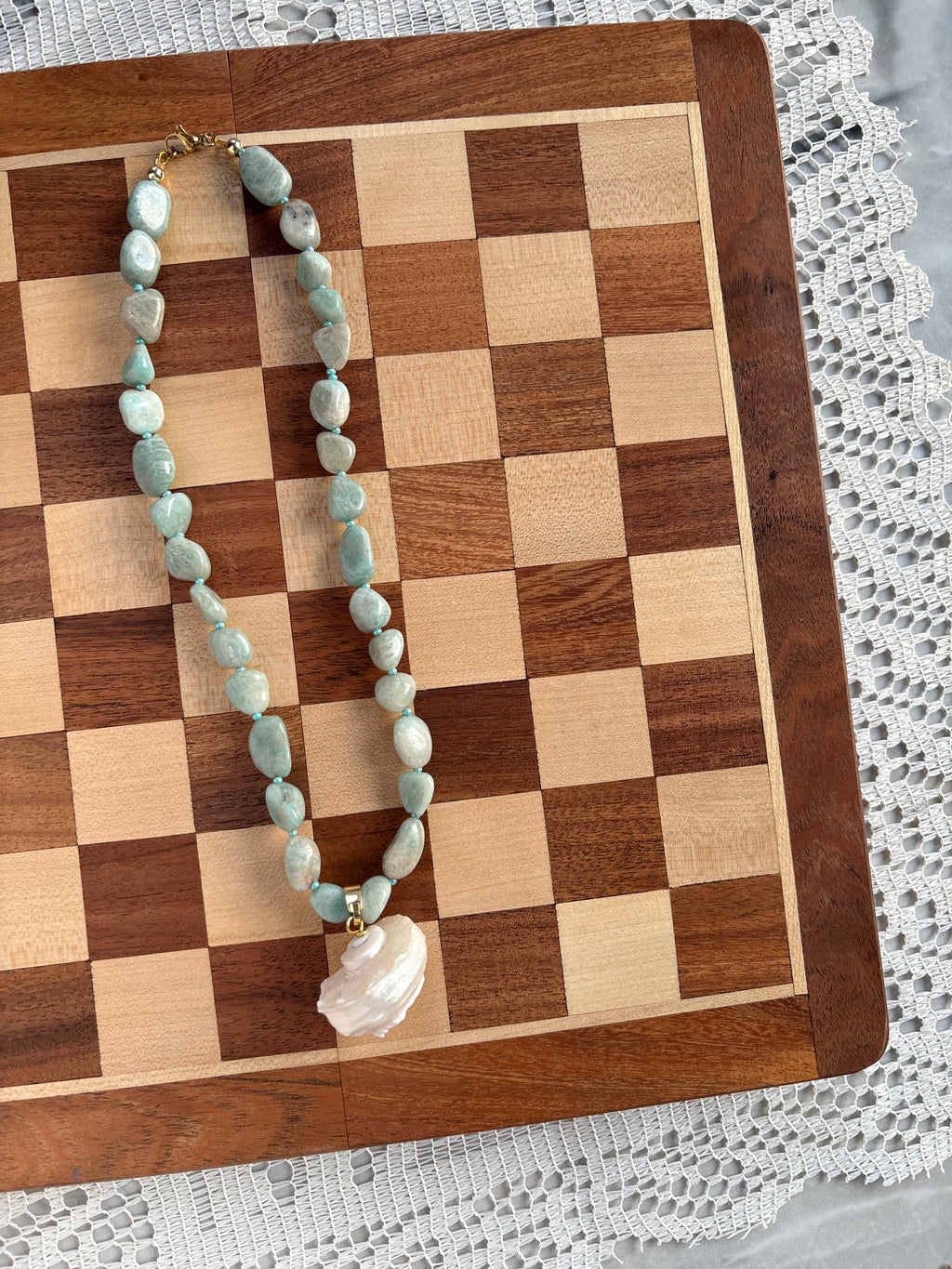 Conch shell beaded necklace