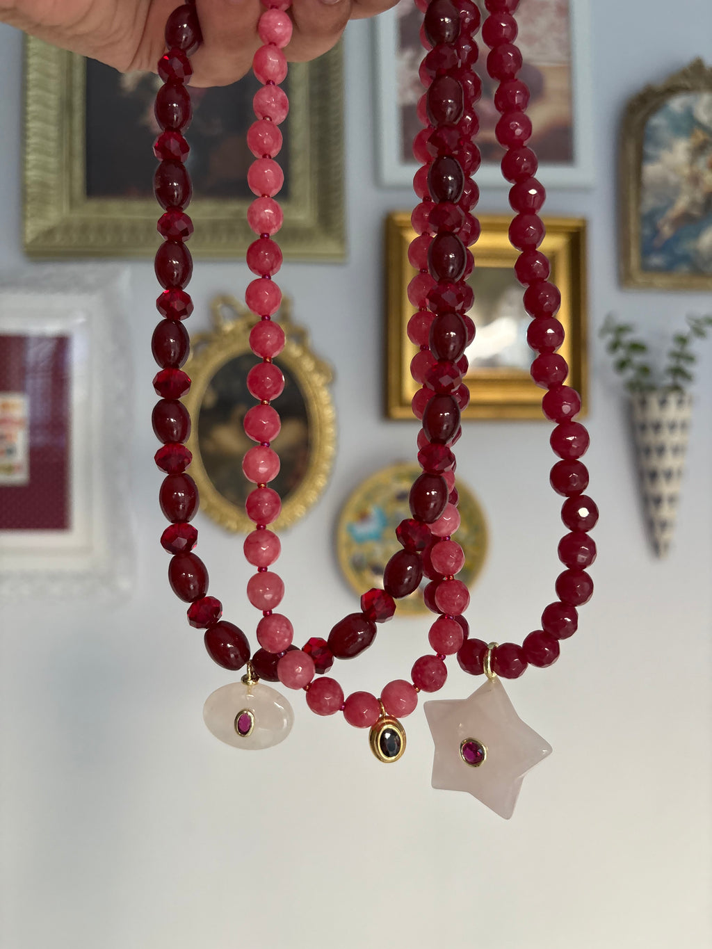 Rose quartz tumble necklace