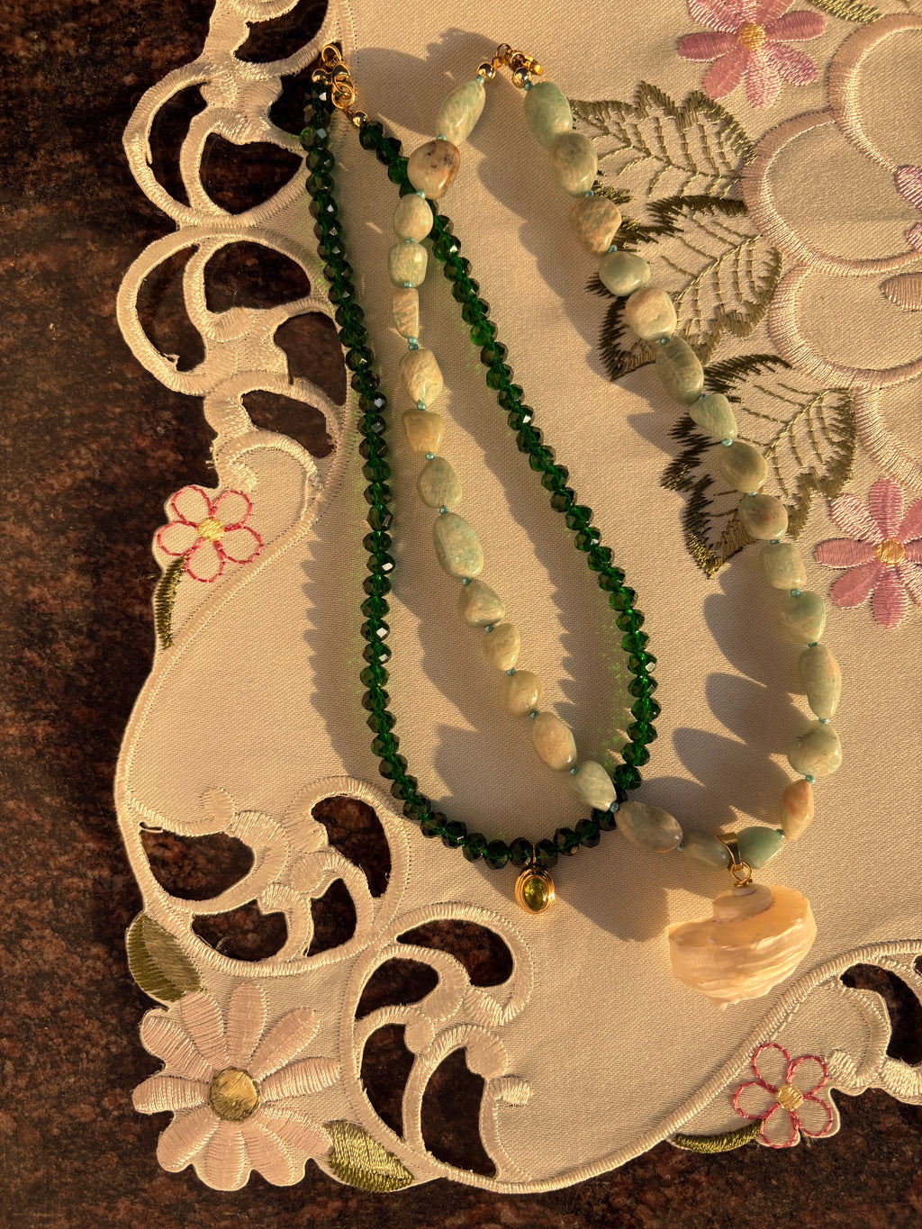 Conch shell beaded necklace