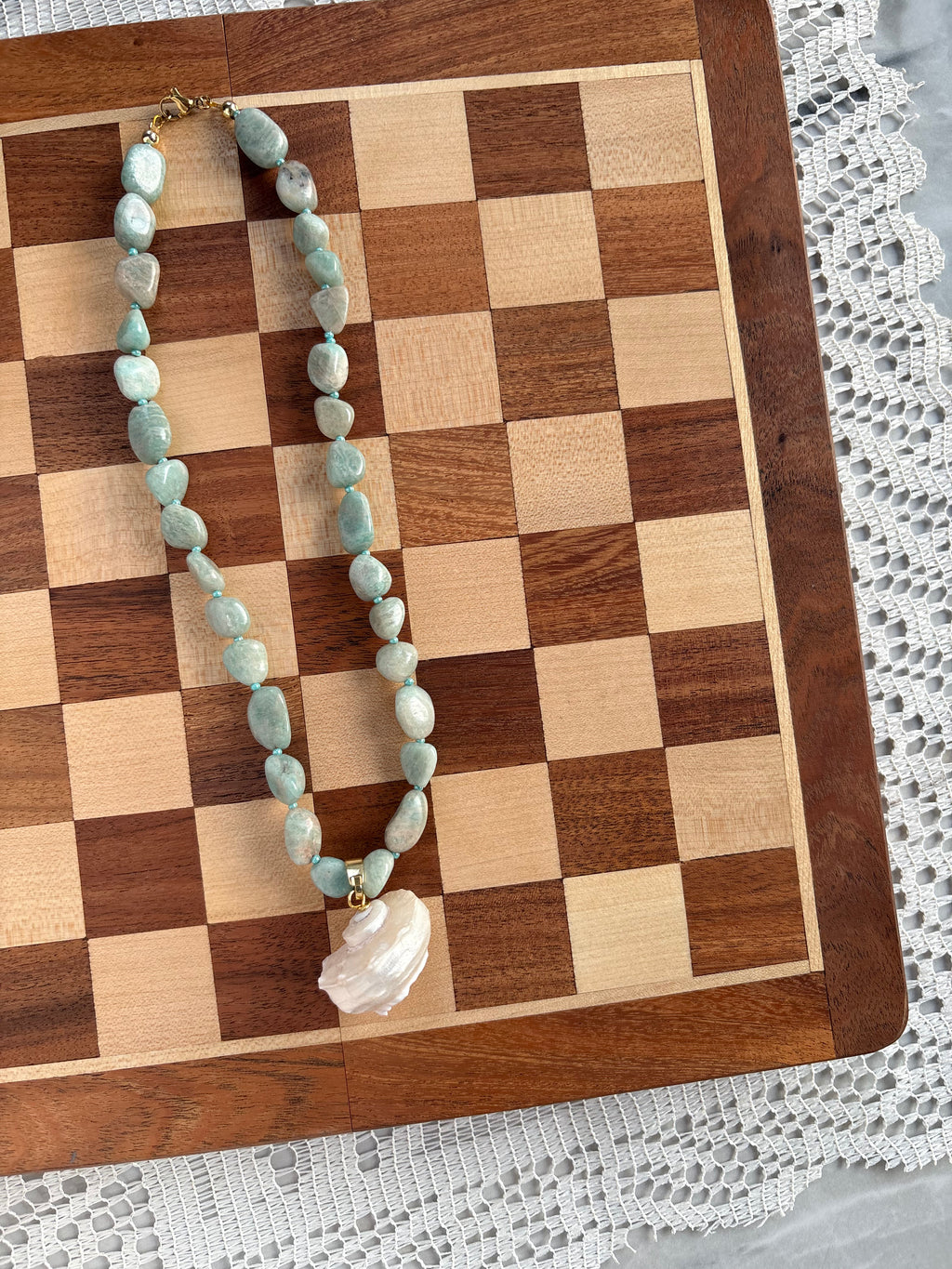 Conch shell beaded necklace