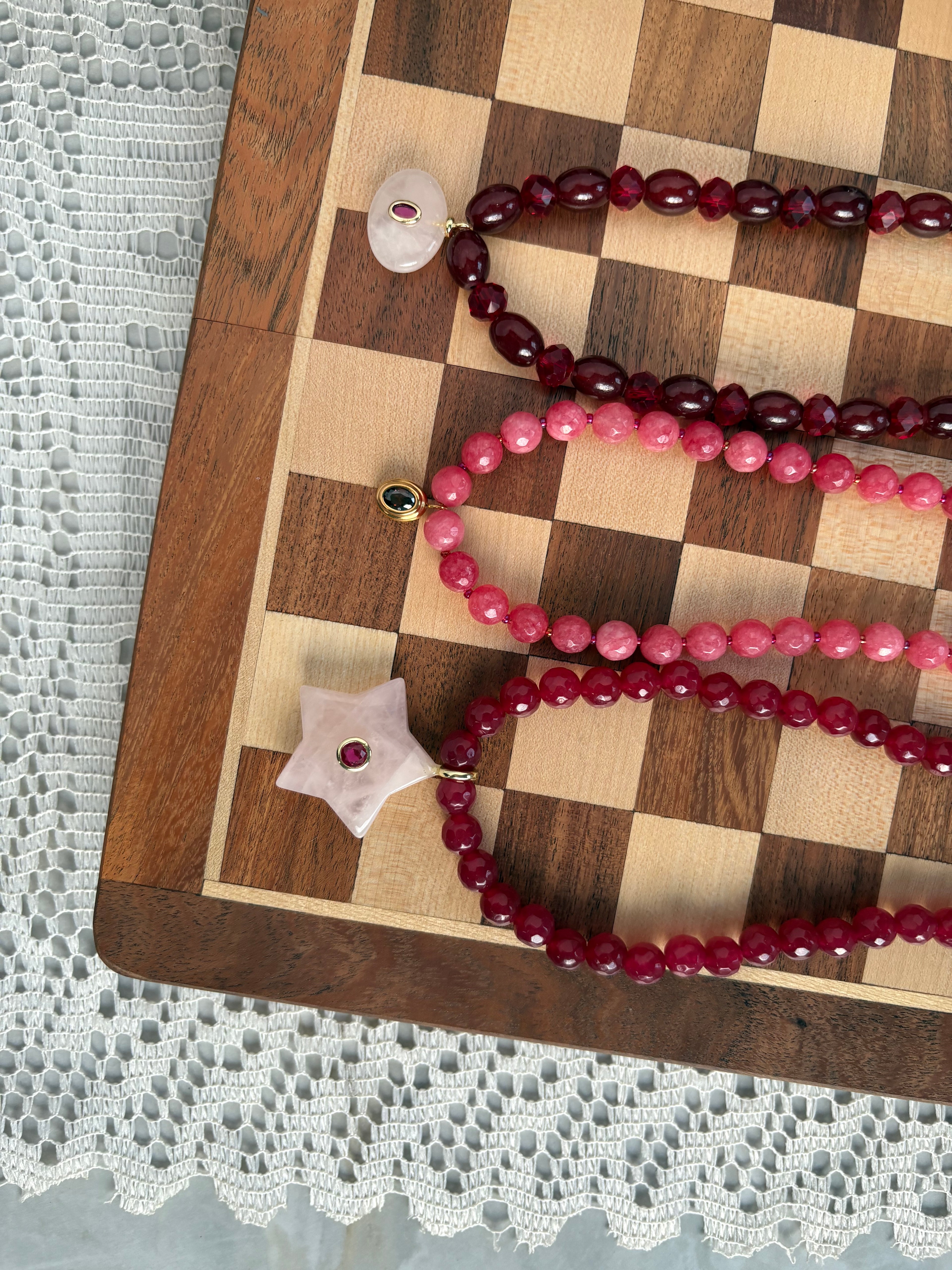 Rose Quartz star beaded necklace
