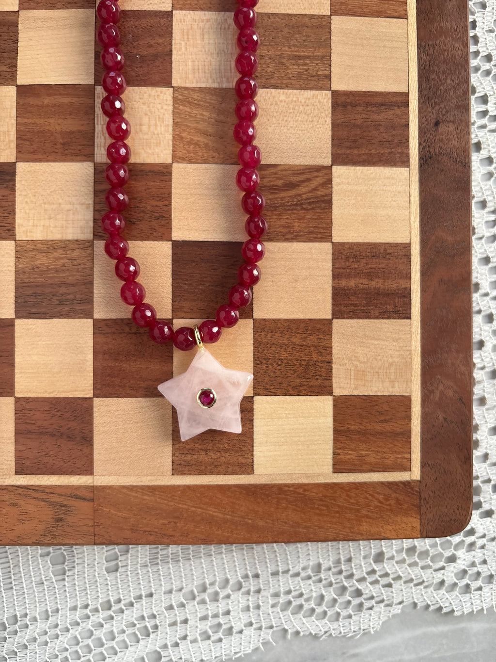 Rose Quartz star beaded necklace