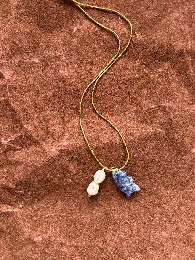 Semi Precious natural crystal fish necklace